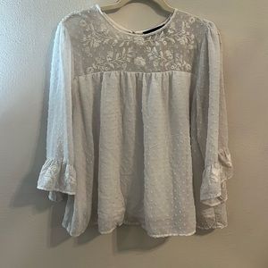 WHITE LACE SHEER FLORAL DOTTED BLOUSE